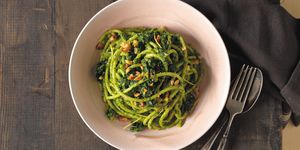 bucatini verde with tuscan kale pesto and walnuts
