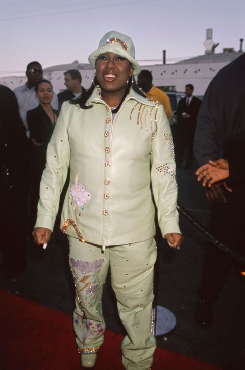 american singer, rapper, songwriter and record producer missy elliott, wearing a pistachio tracksuit and matching hat, both with gold embellishments, attends the 1999 soul train music awards, held at the shrine auditorium in los angeles, california, 26th march 1999 photo by vinnie zuffantemichael ochs archivesgetty images
