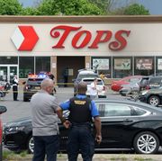 buffalo, ny   may 14 buffalo police on scene at a tops friendly market on may 14, 2022 in buffalo, new york according to reports, at least 10 people were killed after a mass shooting at the store with the shooter in police custody photo by john normilegetty images