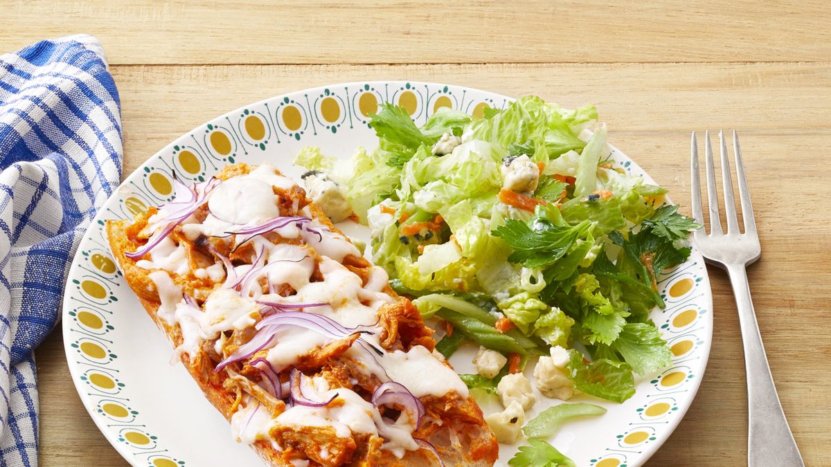 Super Easy 30 Minute Buffalo Chicken French Bread Pizza Recipe - An Edible  Mosaic™
