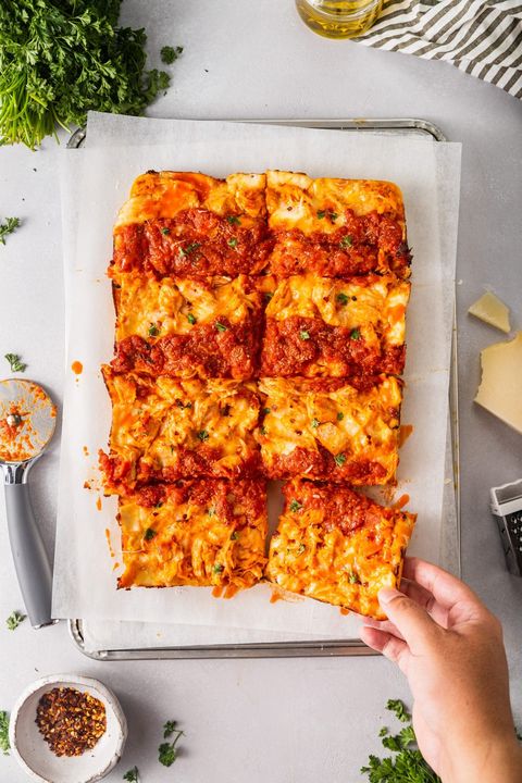 detroit style buffalo chicken pizza with pizza cutter