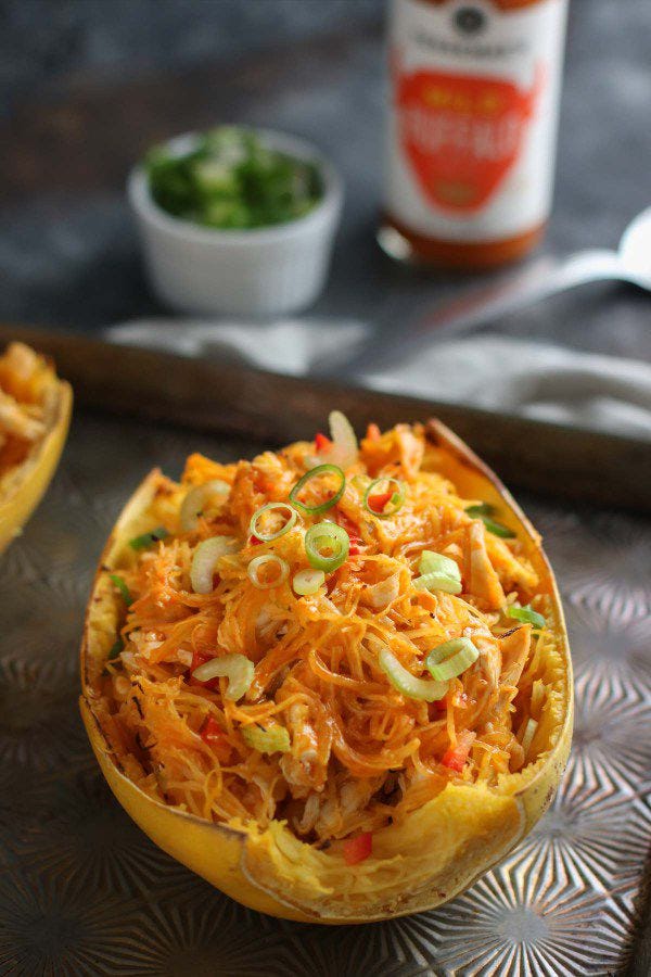 Buffalo Chicken Stuffed Spaghetti Squash