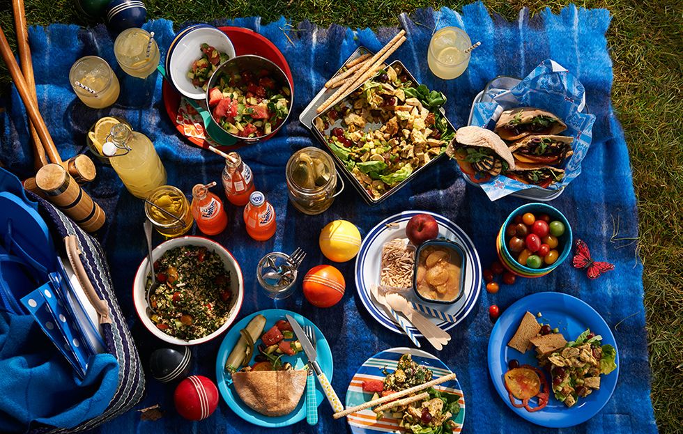 A picnic with an array of food 