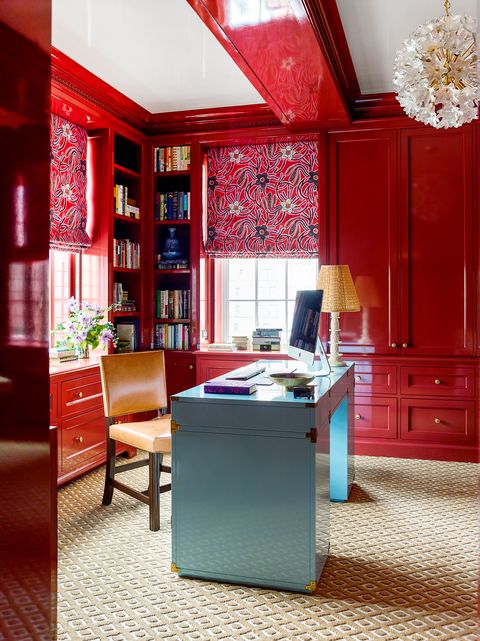 home office with red walls