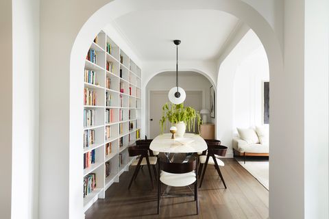 built in book case in dining room