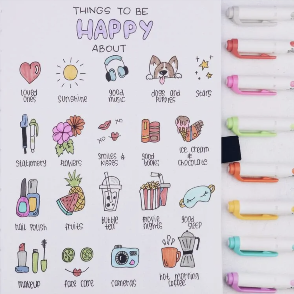 a page of happy things from a bullet journal