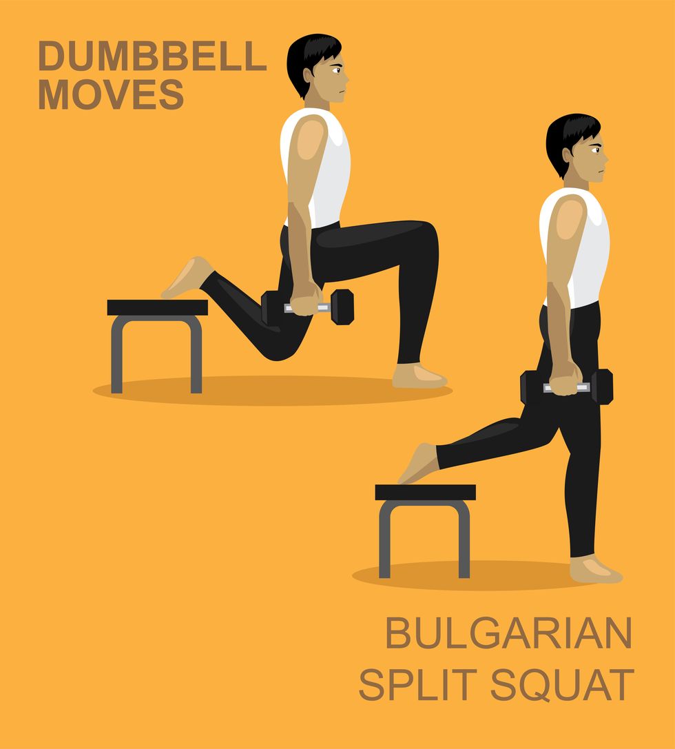 bulgarian split squat dumbbell moves manga gym set illustration