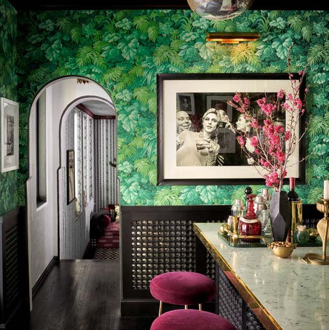 room, interior design, green, pink, furniture, wall, building, house, wallpaper, architecture,