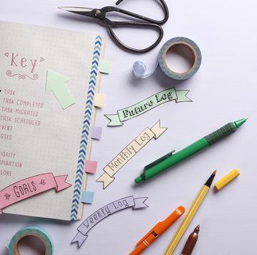 opened bullet journal style notebook with labels