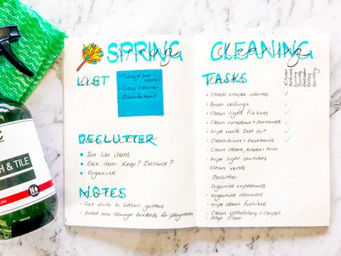 bullet journal ideas - spring cleaning