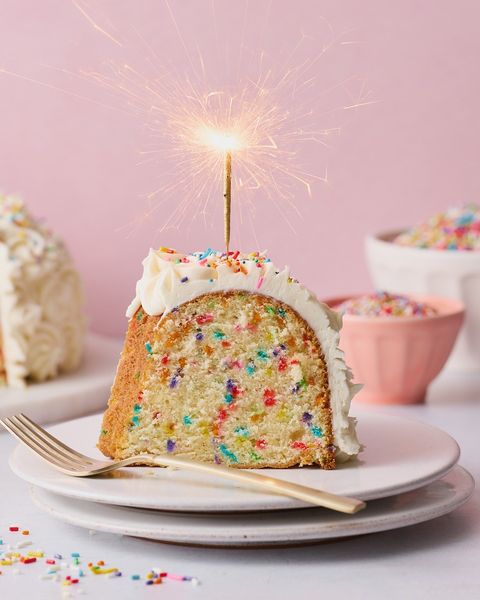 funfetti bundt cake with candle