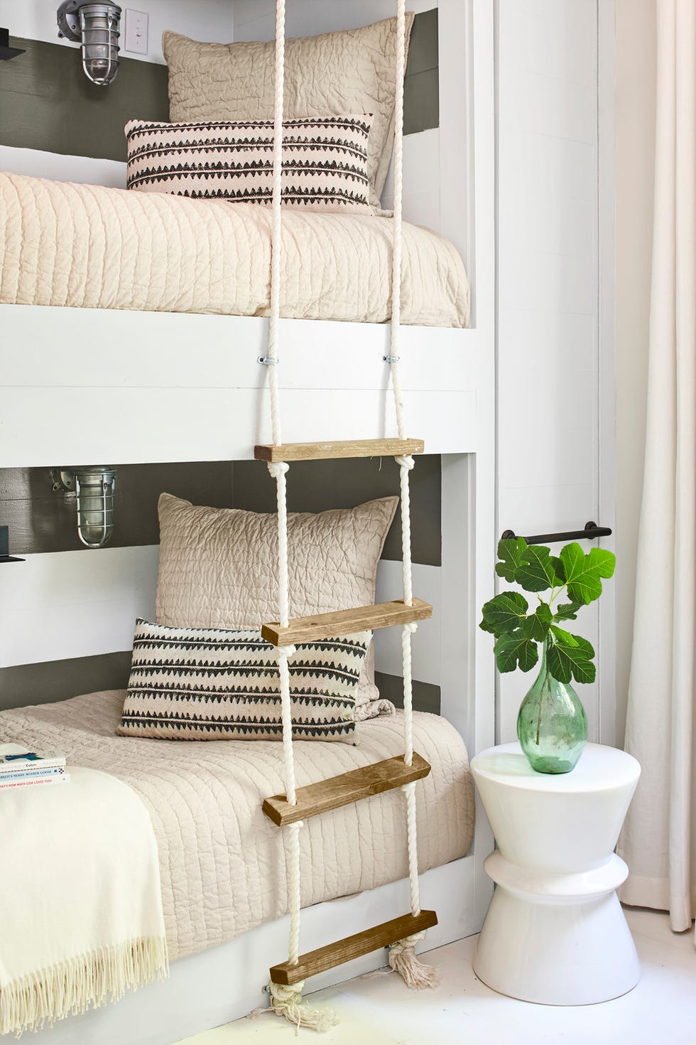 child's bedroom with rope ladder bunk beds