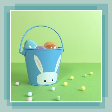 a blue and white bunny easter egg bucket