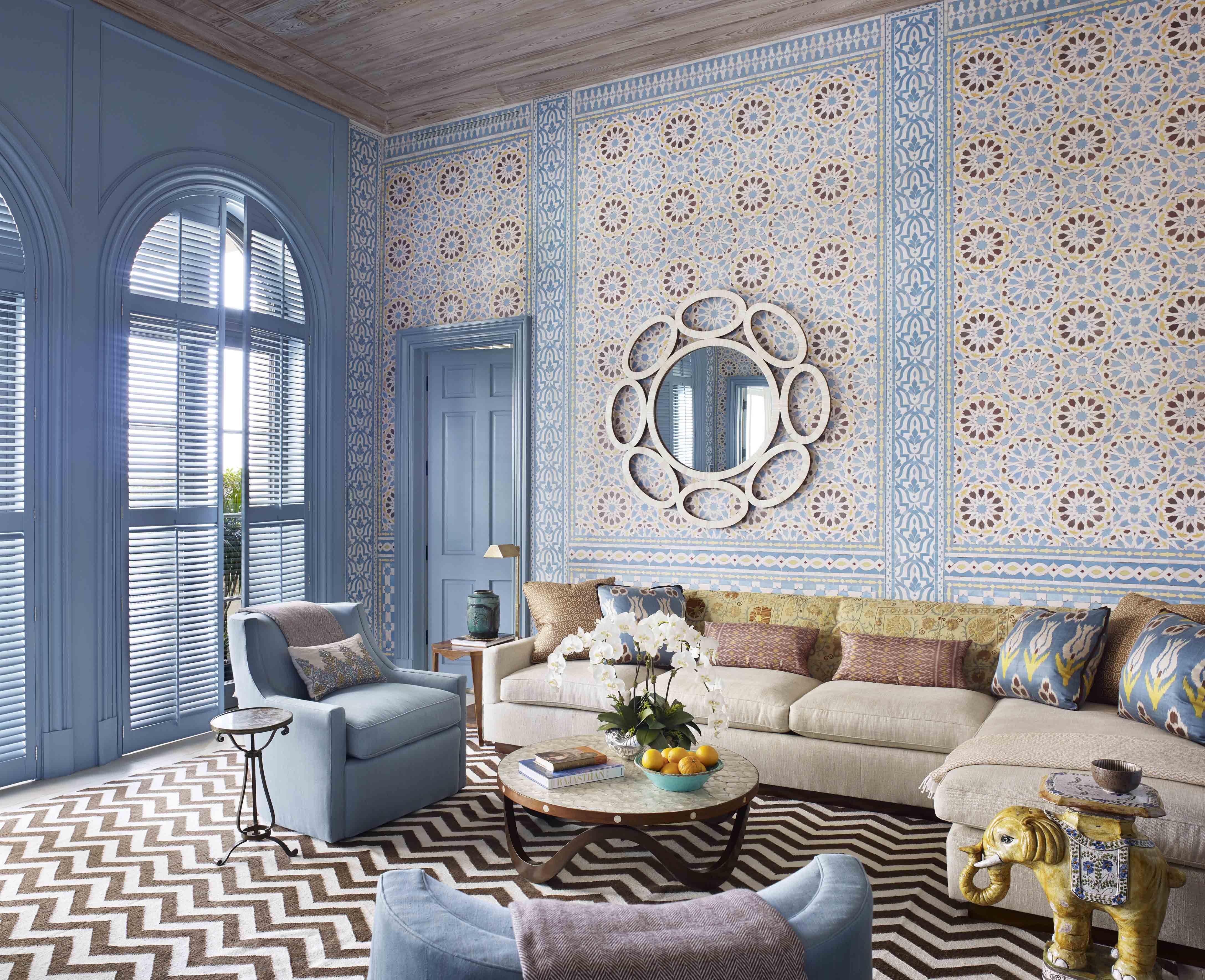 Textured Beige Wallpaper Design For Living Rooms | Livspace