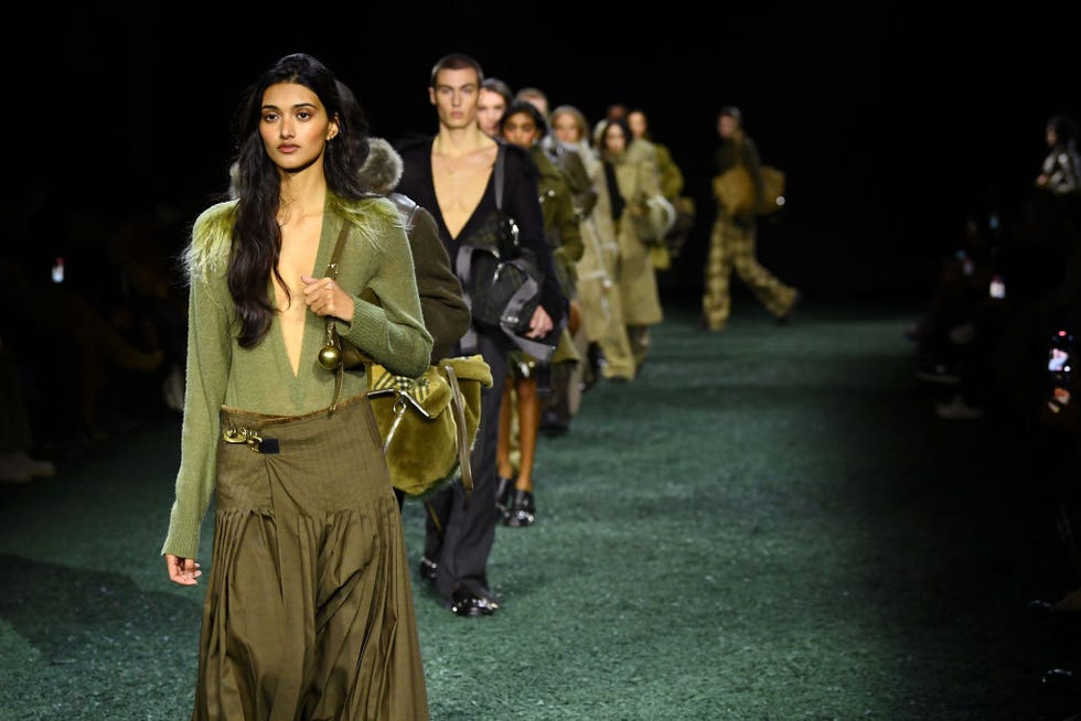 london, england february 19 neelam gill walks the runway at the burberry show during london fashion week february 2024 at on february 19, 2024 in london, england photo by joe mahergetty images