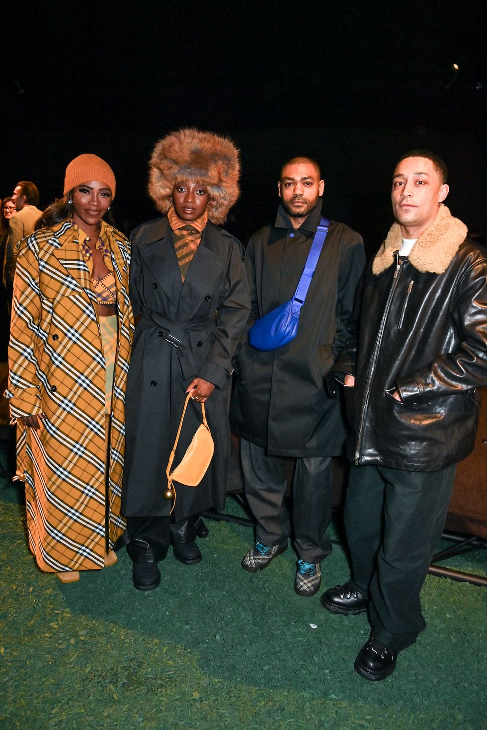 london, england february 19 l to r tiwa savage, little simz, kano aka kane robinson and loyle carner attend the burberry winter 2024 show during london fashion week on february 19, 2024 in london, england photo by dave benettgetty images for burberry