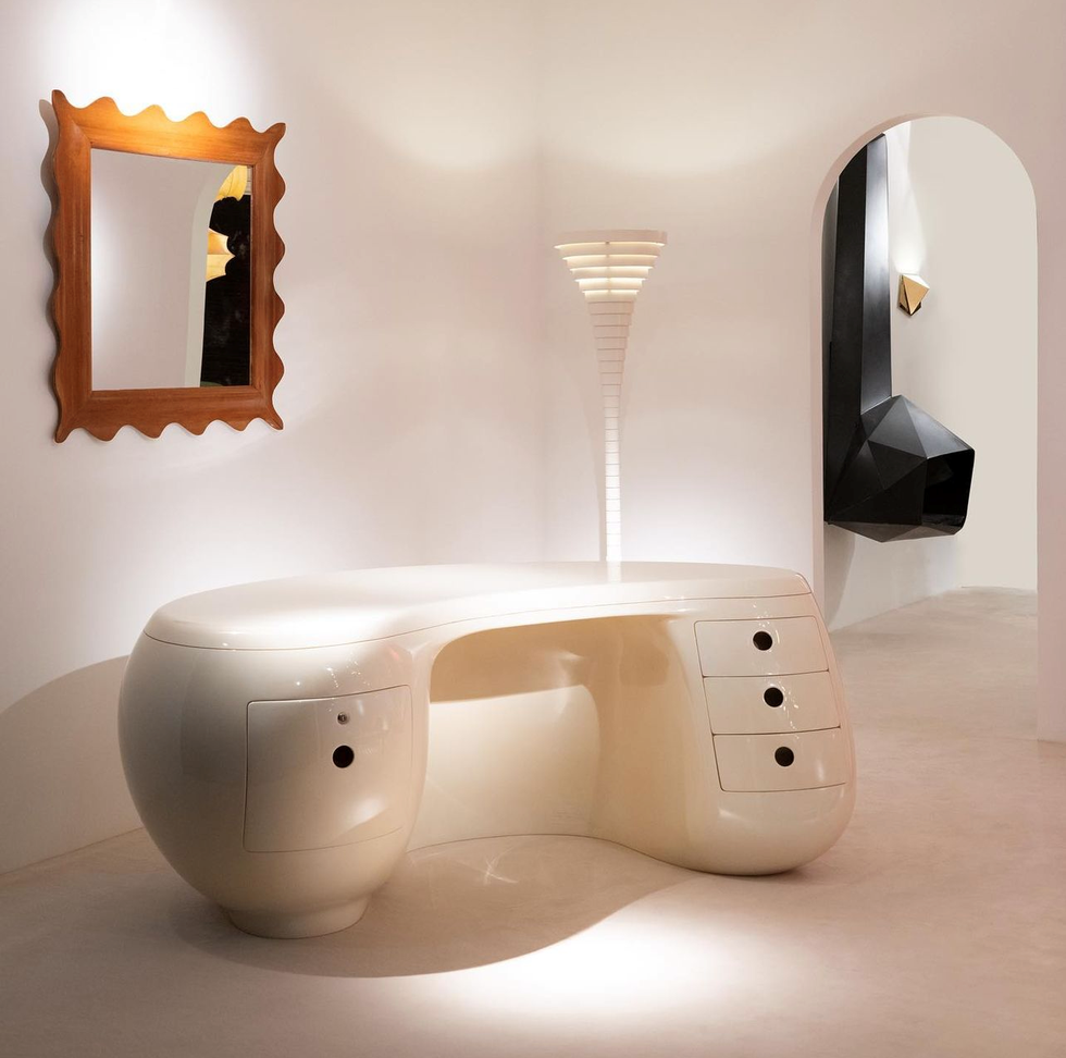 futuristic desk with storage and unique design complemented by modern decor elements futuristic desk with storage and unique design complemented by modern decor elements