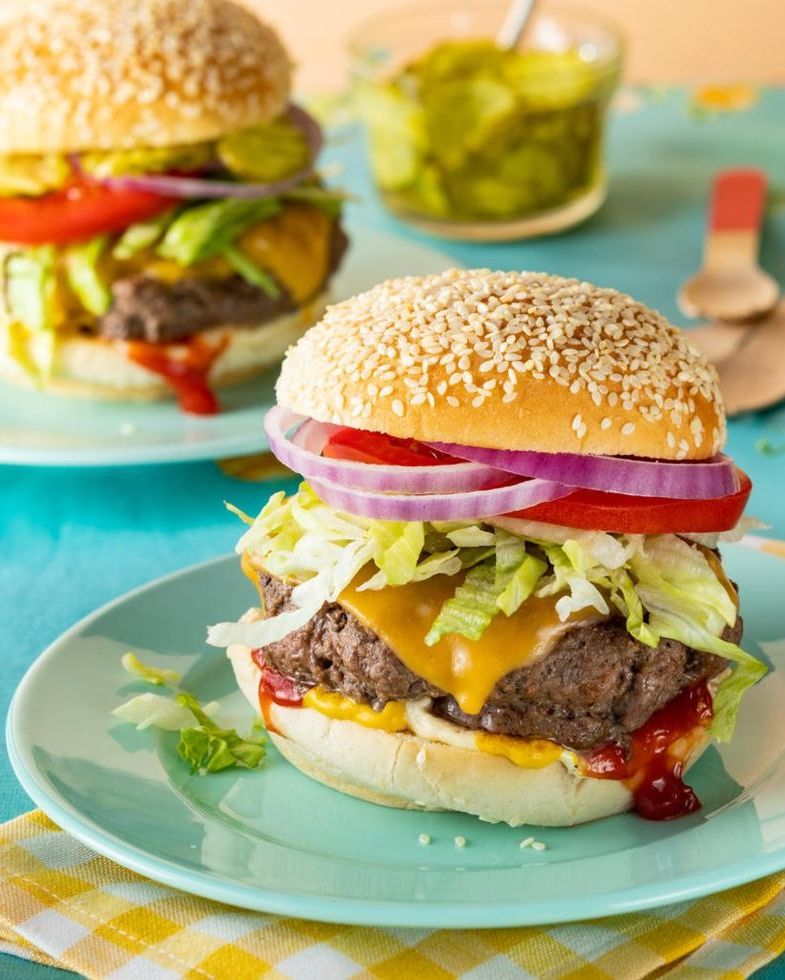 classic cheeseburger with lettuce and tomato