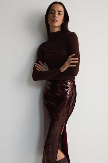 burgundy sequin skirt