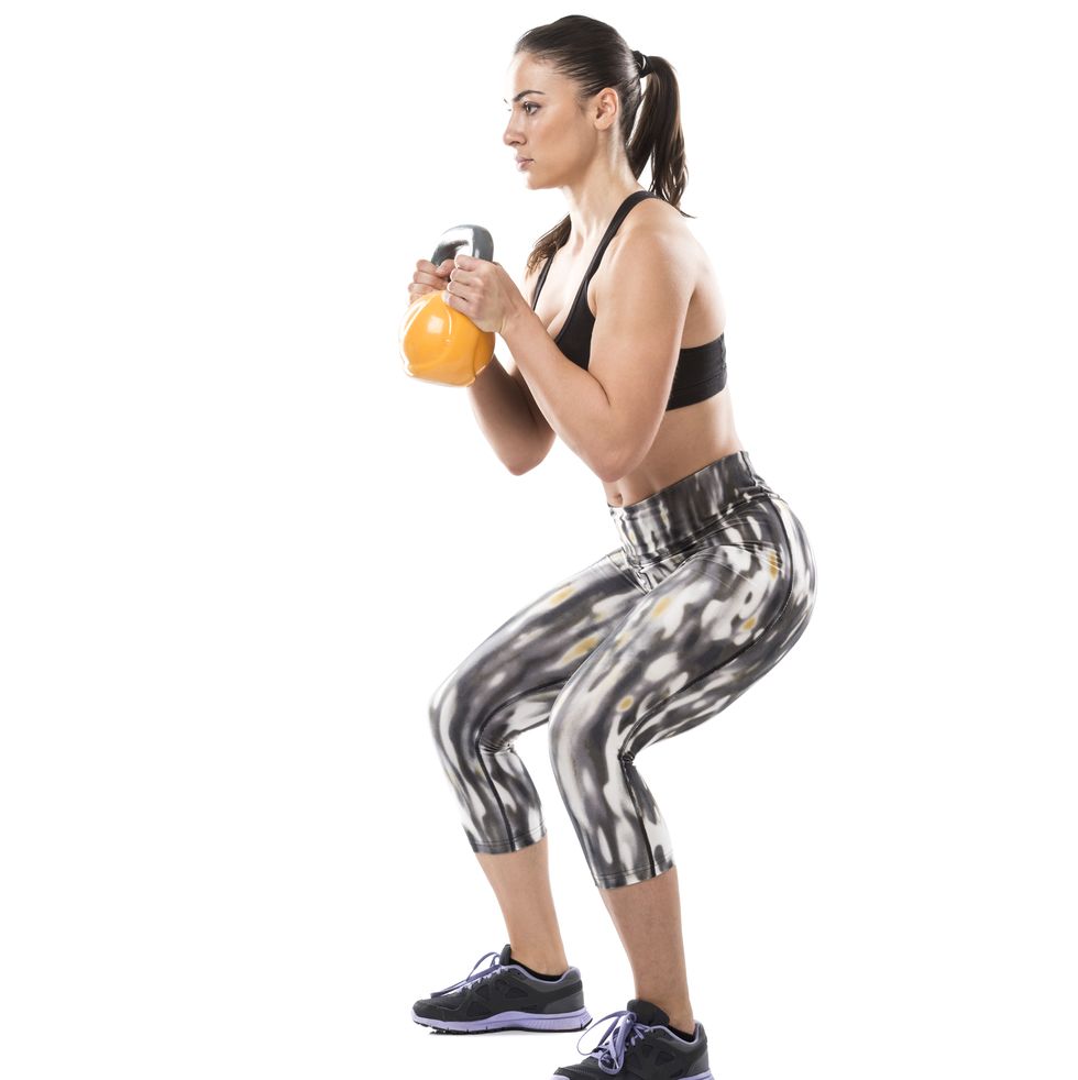 Burpee to squat press, pose 3 - Kettlebell exercise