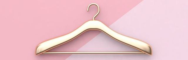 business fashion concept gold cloth hanger minimal pink background 3d rendering