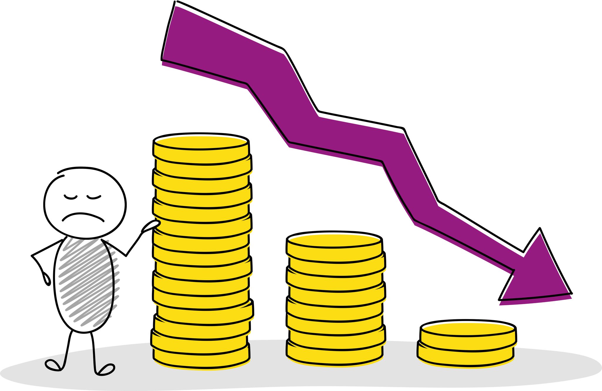 business illustration with cartoon stickman showing money graph vector