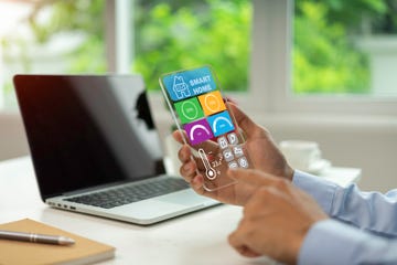 businessman using tablet with remote home control system smart home technology interface new generation technology concept