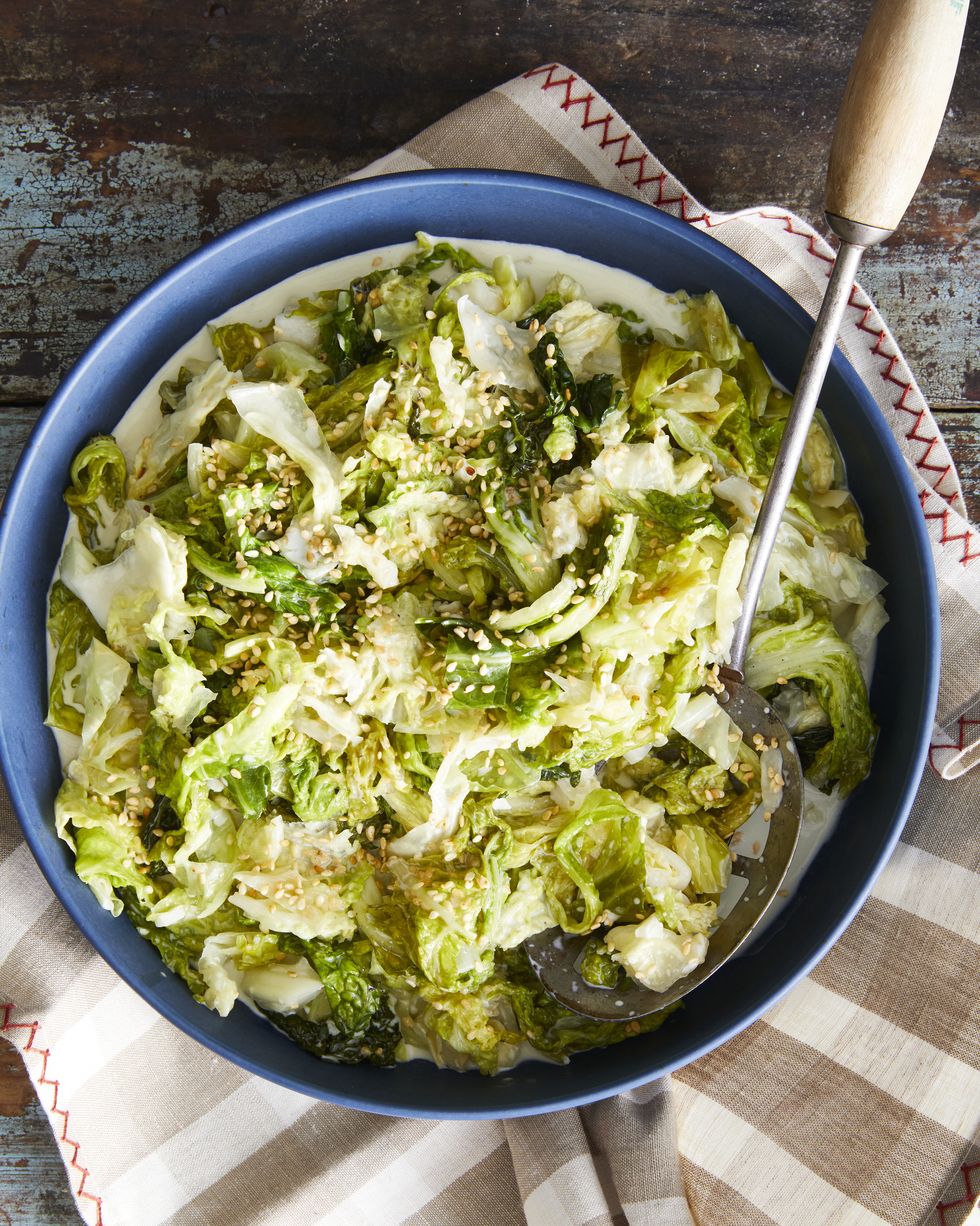 butter braised cabbage with cream and garlic