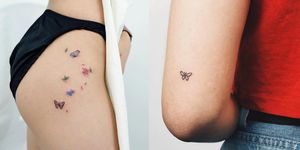 Skin, Temporary tattoo, Arm, Tattoo, Joint, Leg, Shoulder, Human leg, Thigh, Human body, 