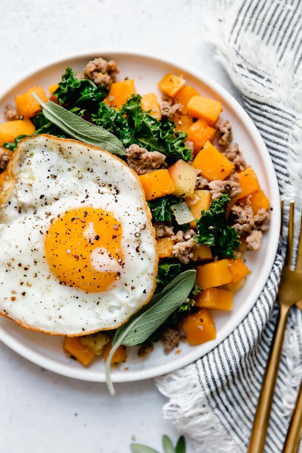 butternut squash and apple hash with sausage
