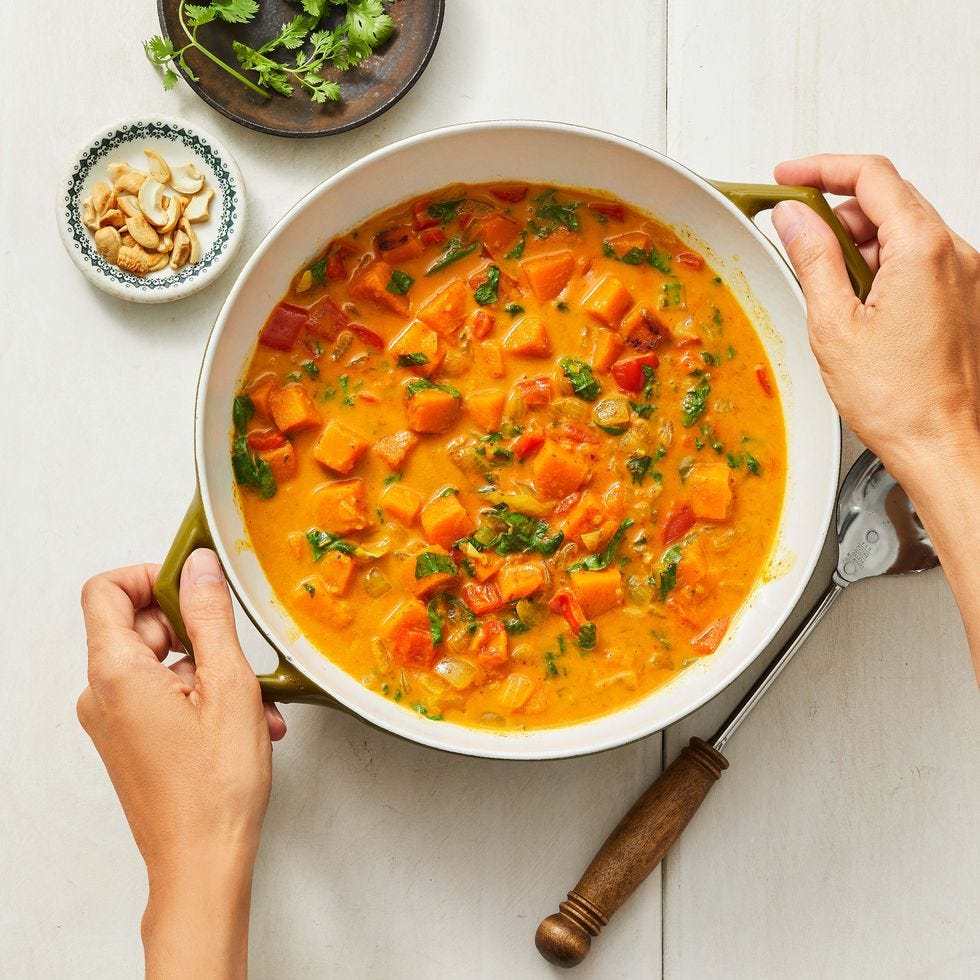 butternut squash curry in a white pot