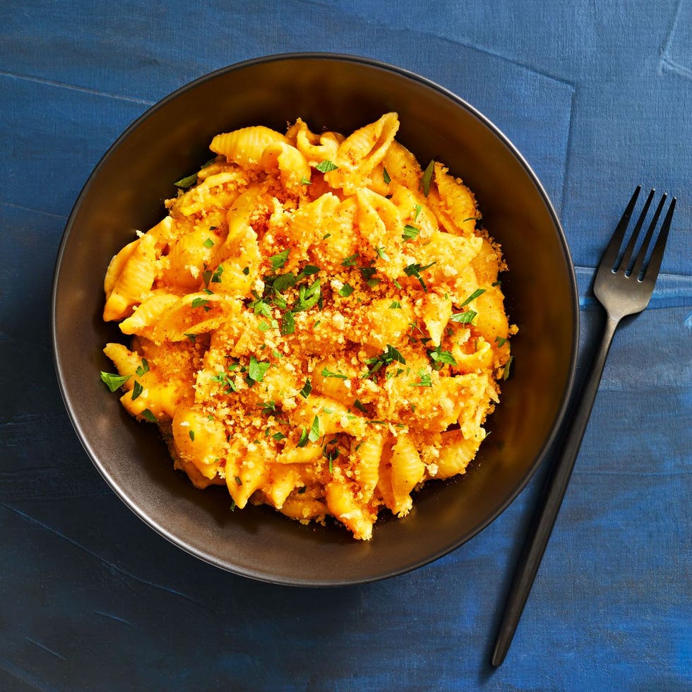 butternut squash mac and cheese in a bowl