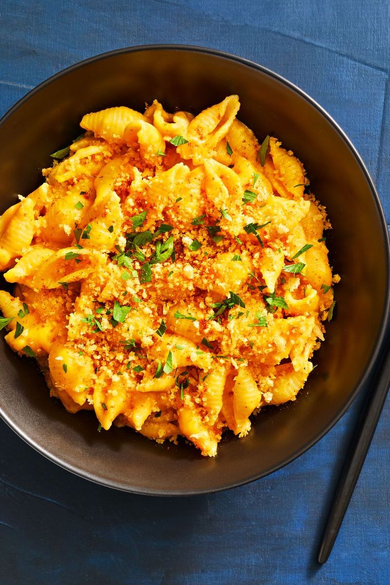 butternut squash mac and cheese in a bowl