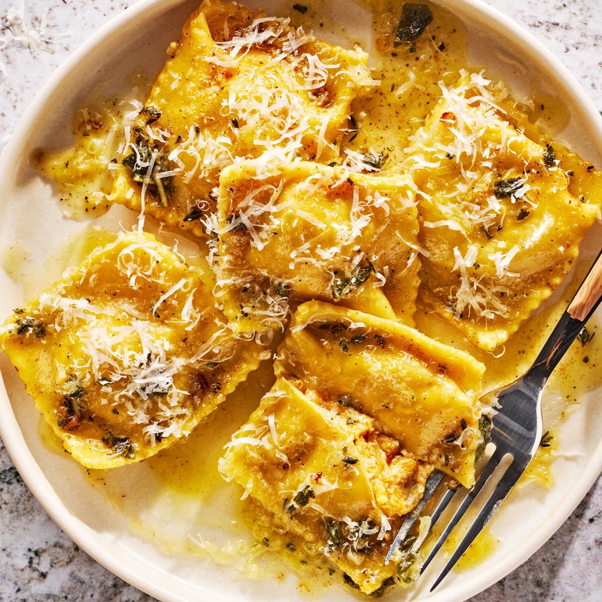 Butternut Squash Ravioli butternut squash ravioli in a butter sauce