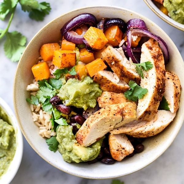 butternut squash recipes roasted chicken butternut squash and guacamole rice bowls