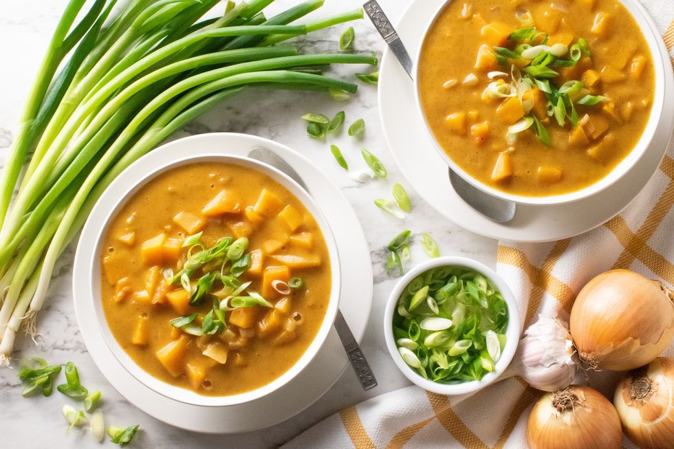 hearty butternut squash and whole grain bread soup