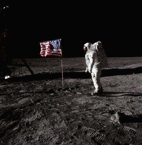 Buzz Aldrin Standing by Flag on the Moon, 1969
