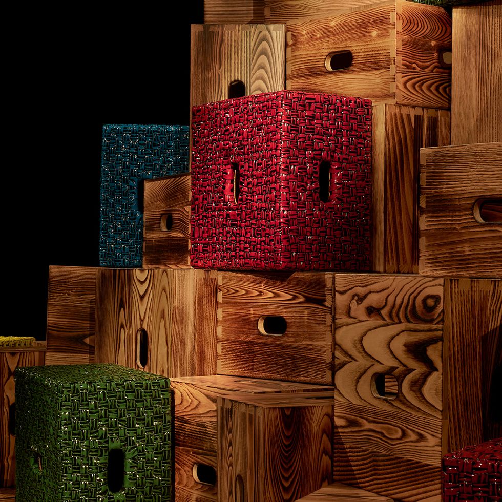 a group of wooden boxes