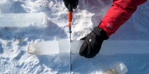 researchers study arctic ice in the form of a long, cylindrical "core"