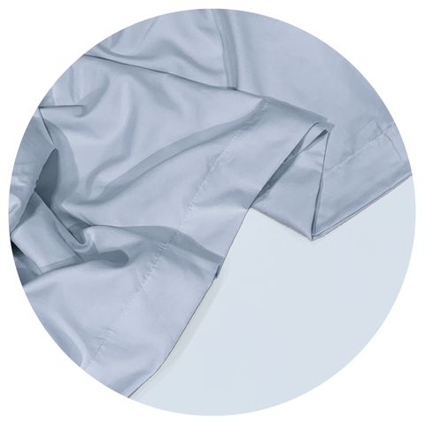 mellanni blue sheets in a circular white frame