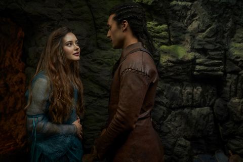 katherine langford as nimue and devon terrell as arthur in ﻿cursed﻿ on netflix
