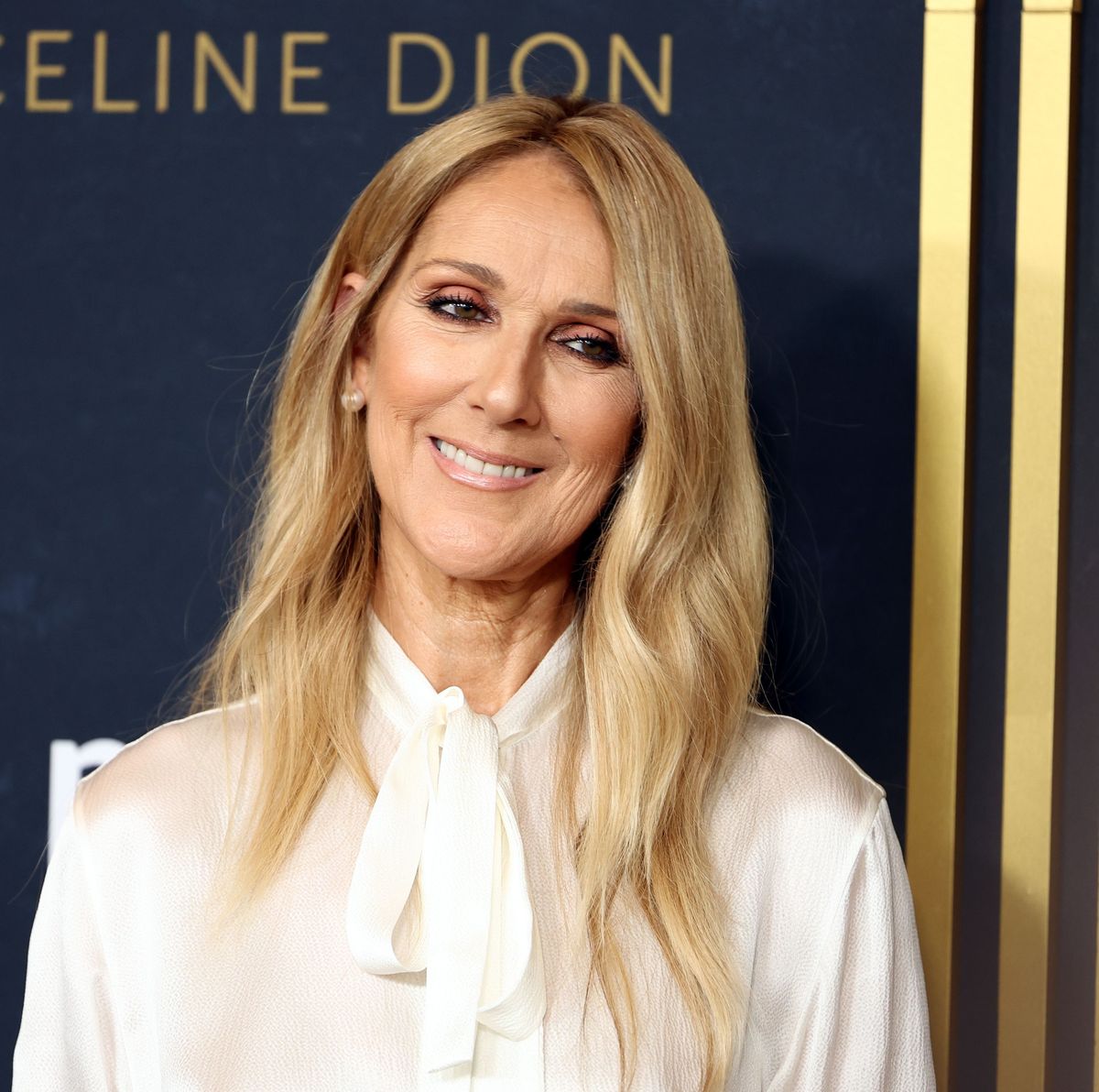 celine dion smiling and tilting her head to the left