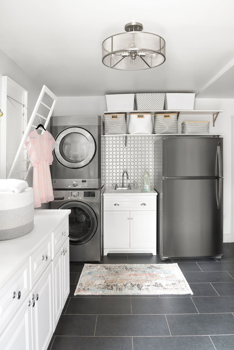 laundry room with high up storage