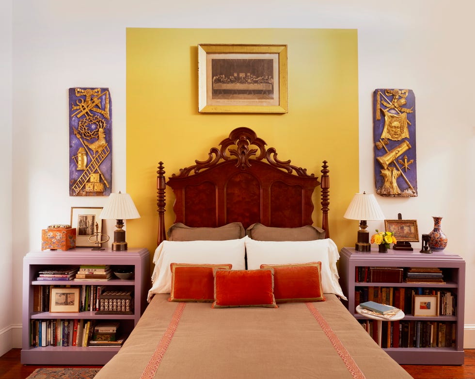 A cozy, stylish bedroom with decorative elements.
