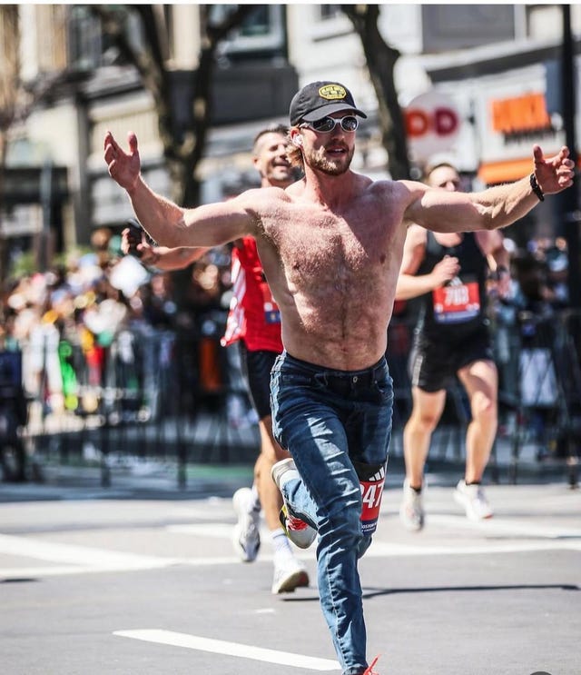 a participant in a running event sprinting energetically