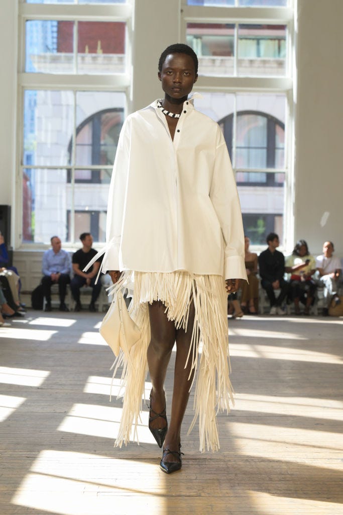 model on the runway at proenza schouler rtw spring 2025 as part of new york ready to wear fashion week on september 4, 2024 in new york, new york photo by giovanni giannoniwwd via getty images