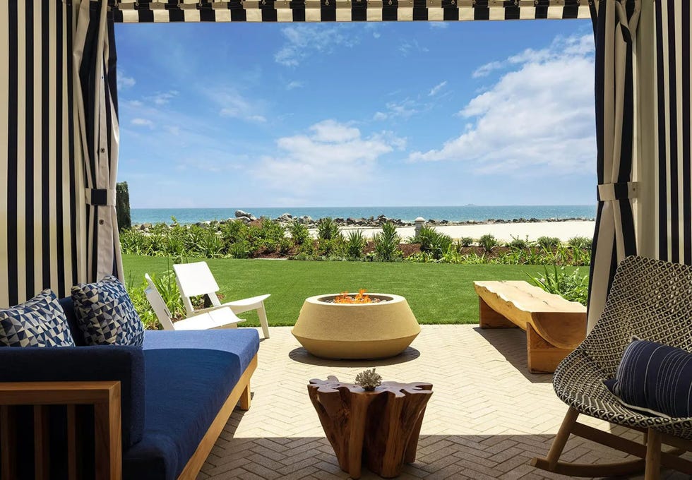 outdoor lounge area overlooking the beach