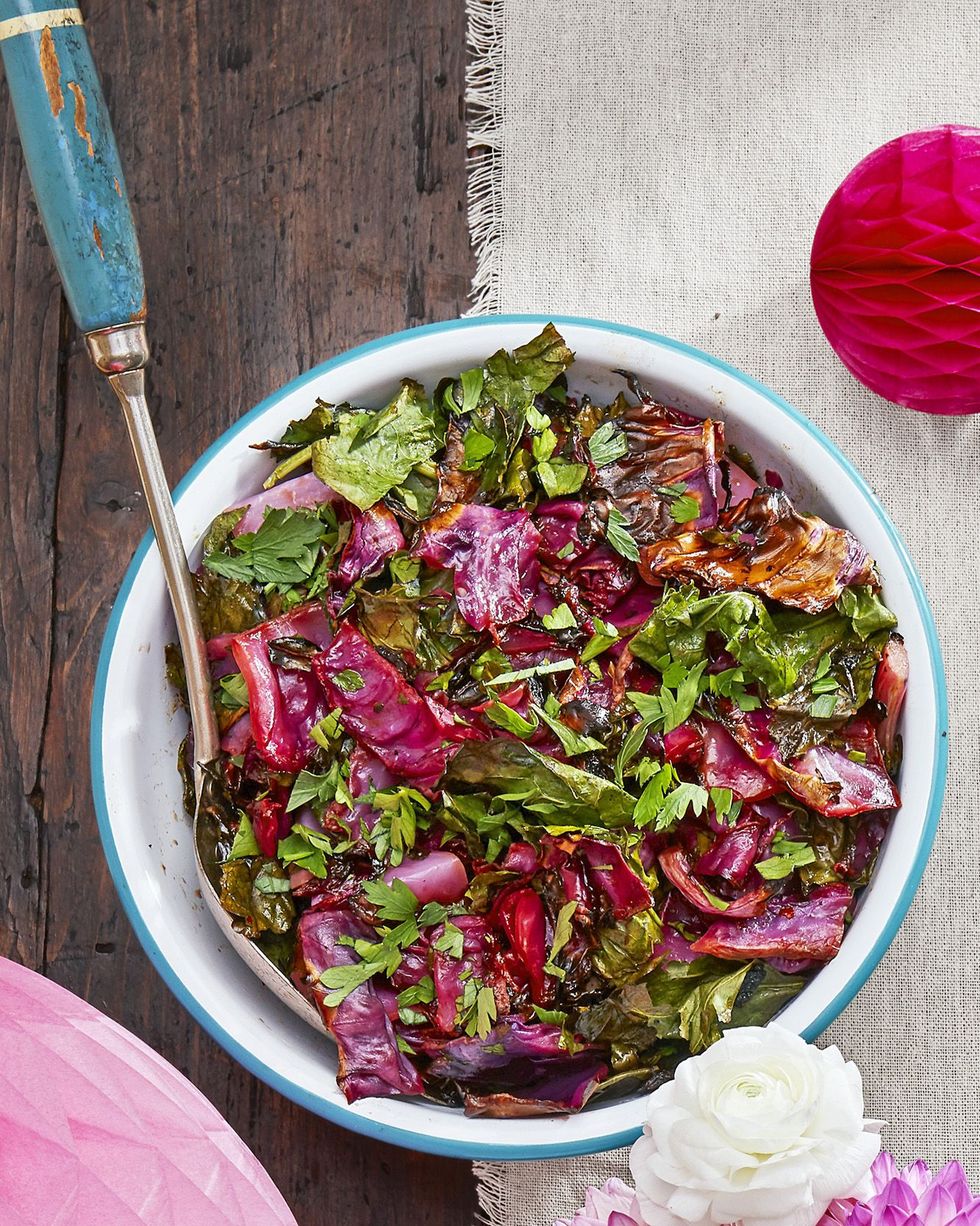 roasted red cabbage and collard green slaw