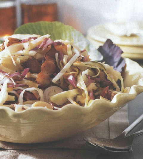 warm cabbage slaw with maple bacon dressing