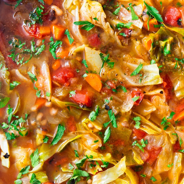 cabbage soup garnished with parsley